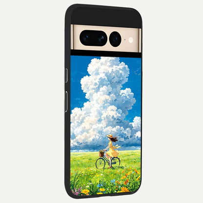  Breezy Meadow Ride back cover For Google Pixel 7 Pro slim fit glass case with vibrant aesthetic design