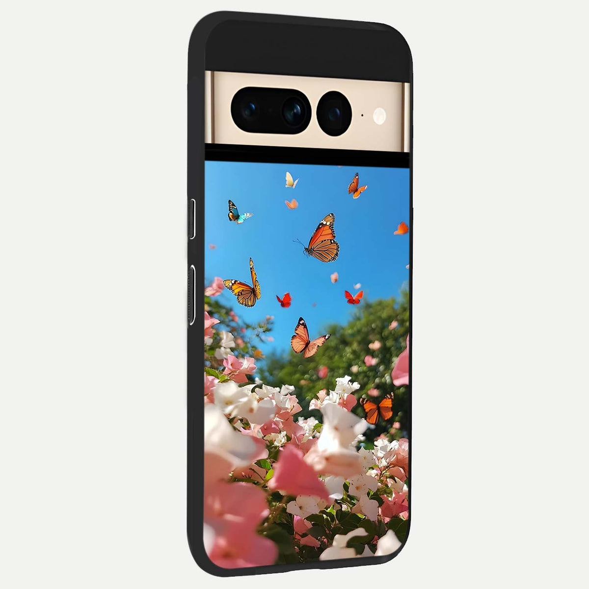  Butterflies In Bloom Sky back cover For Google Pixel 7 Pro slim fit glass case with vibrant aesthetic design