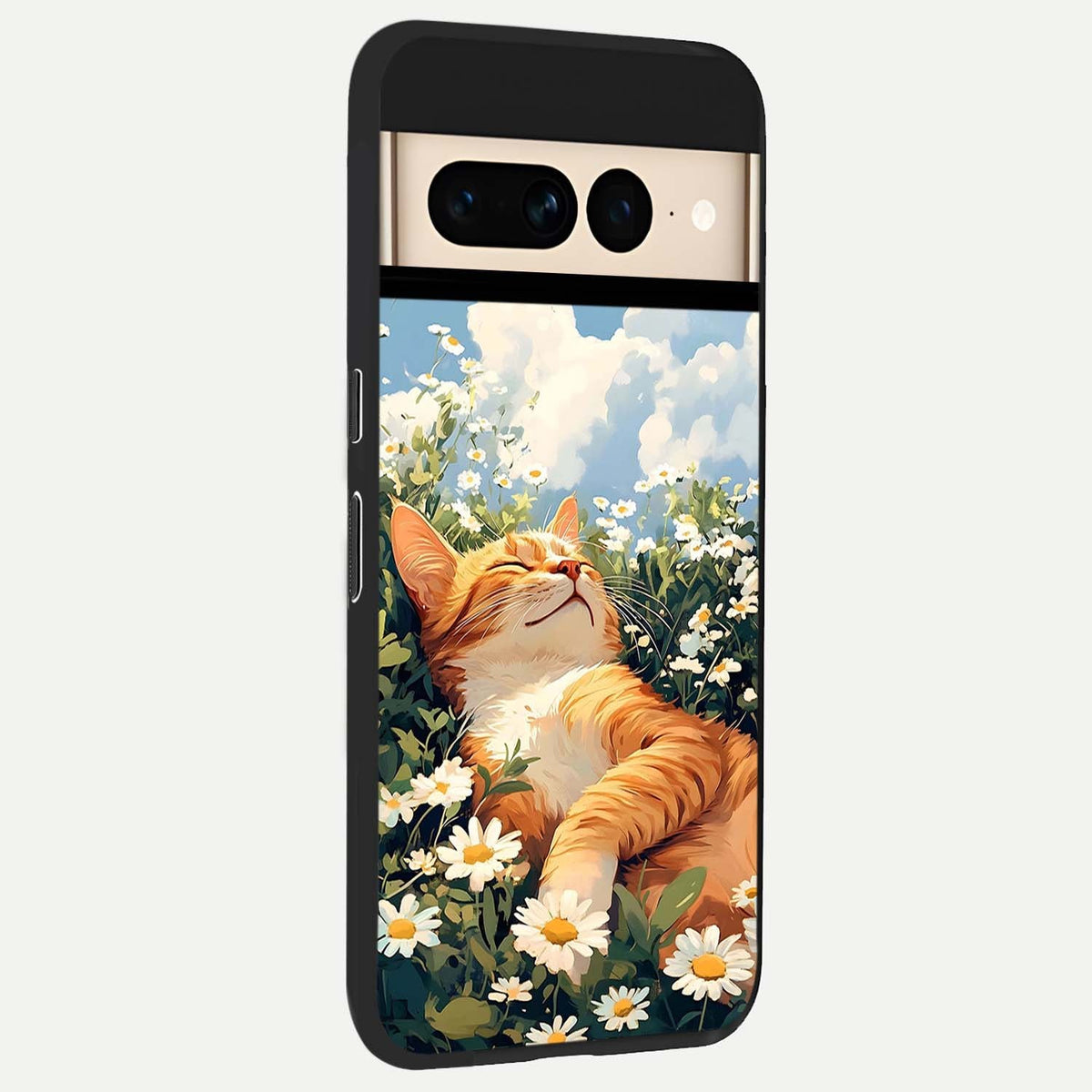  Cat And Flowers View back cover For Google Pixel 7 Pro slim fit glass case with vibrant aesthetic design