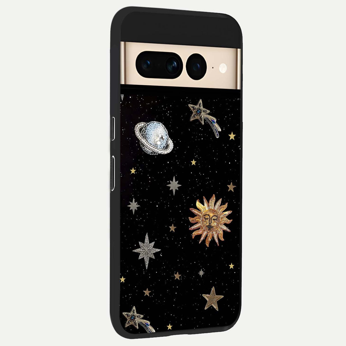  Celestial Moon With Stars back cover For Google Pixel 7 Pro slim fit glass case with vibrant aesthetic design