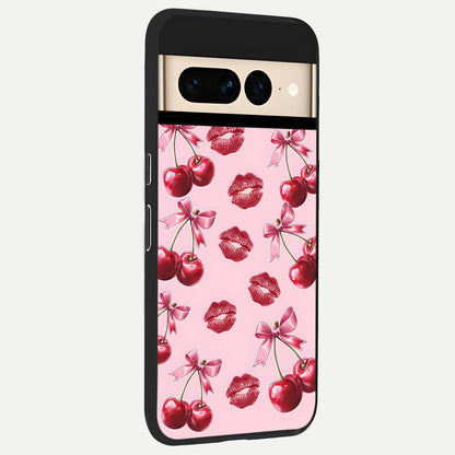  Cherry With Lips back cover For Google Pixel 7 Pro slim fit glass case with vibrant aesthetic design