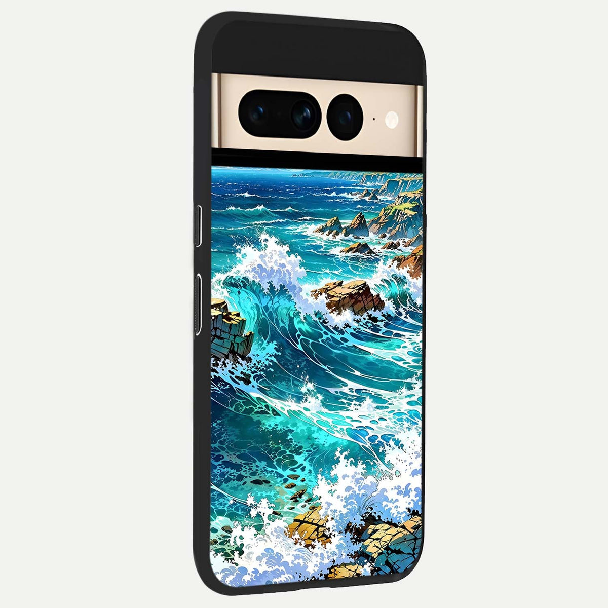  Coastal Blue Waves back cover For Google Pixel 7 Pro slim fit glass case with vibrant aesthetic design