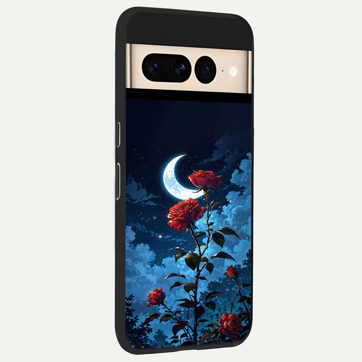  Crimson Rose Moon back cover For Google Pixel 7 Pro slim fit glass case with vibrant aesthetic design