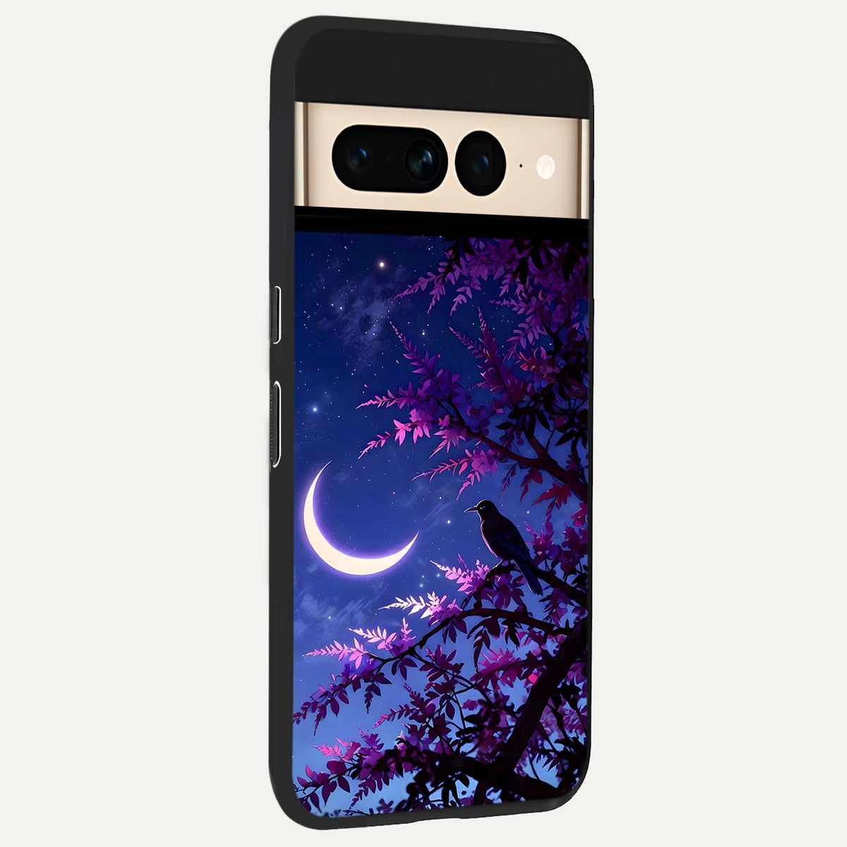  Crow And Moon Scenery back cover For Google Pixel 7 Pro slim fit glass case with vibrant aesthetic design