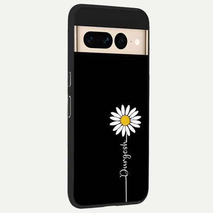  Custom Name White Flower back cover For Google Pixel 7 Pro slim fit glass case with vibrant aesthetic design