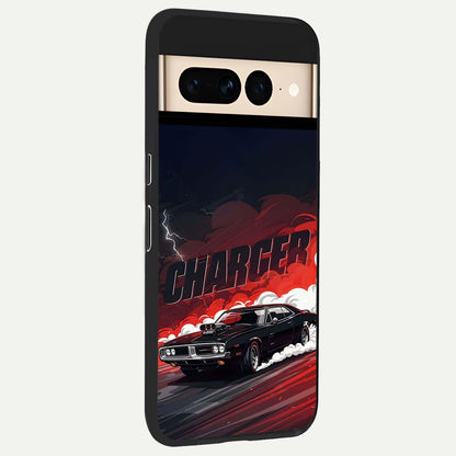  Dark Charger Fury back cover For Google Pixel 7 Pro slim fit glass case with vibrant aesthetic design