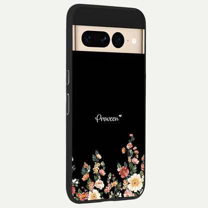  Floral Design Personalized Custom Name back cover For Google Pixel 7 Pro slim fit glass case with vibrant aesthetic design