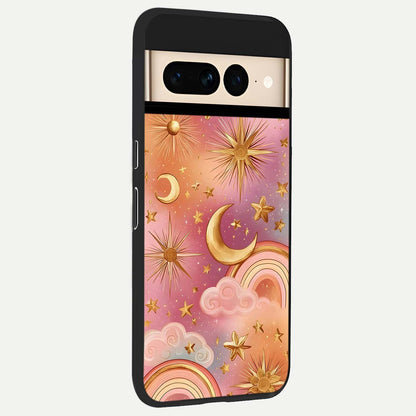  Golden Celestial Dreams back cover For Google Pixel 7 Pro slim fit glass case with vibrant aesthetic design