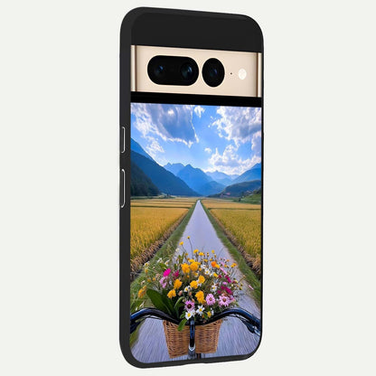  Golden Field Journey back cover For Google Pixel 7 Pro slim fit glass case with vibrant aesthetic design