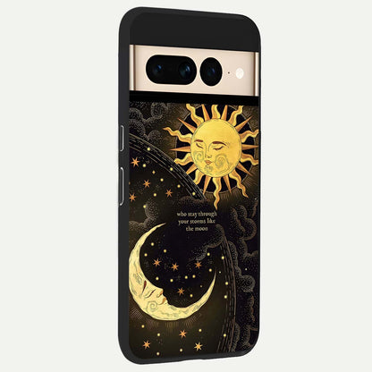  Golden Lunar Love back cover For Google Pixel 7 Pro slim fit glass case with vibrant aesthetic design