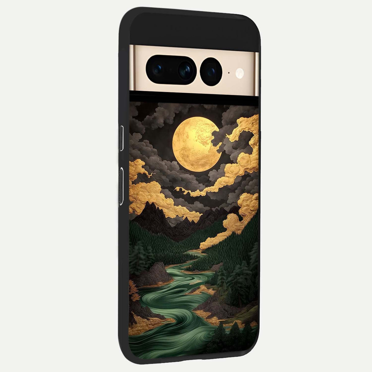  Golden River Moon back cover For Google Pixel 7 Pro slim fit glass case with vibrant aesthetic design