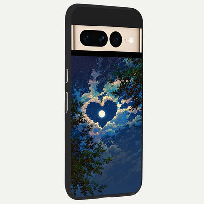  Heart With Moon Sky back cover For Google Pixel 7 Pro slim fit glass case with vibrant aesthetic design