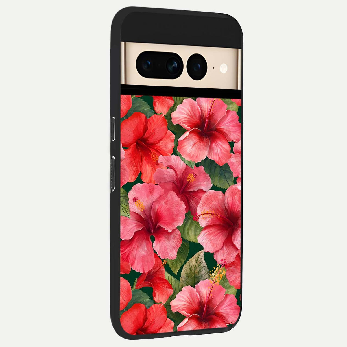  Hibiscus Pattern back cover For Google Pixel 7 Pro slim fit glass case with vibrant aesthetic design