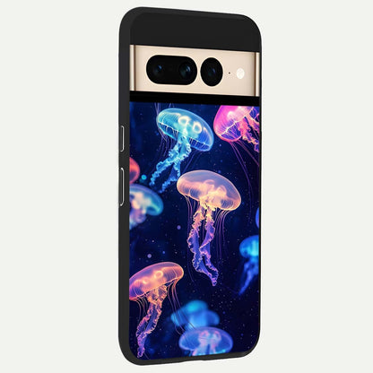  Jellyfish Pattern back cover For Google Pixel 7 Pro slim fit glass case with vibrant aesthetic design