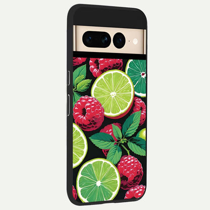  Lime and Raspberry Pattern back cover For Google Pixel 7 Pro slim fit glass case with vibrant aesthetic design