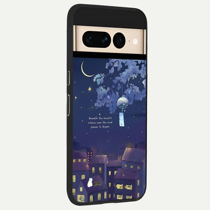  Moonlit Cat Silence back cover For Google Pixel 7 Pro slim fit glass case with vibrant aesthetic design
