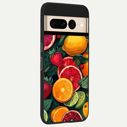  Multiple Fruits back cover For Google Pixel 7 Pro slim fit glass case with vibrant aesthetic design