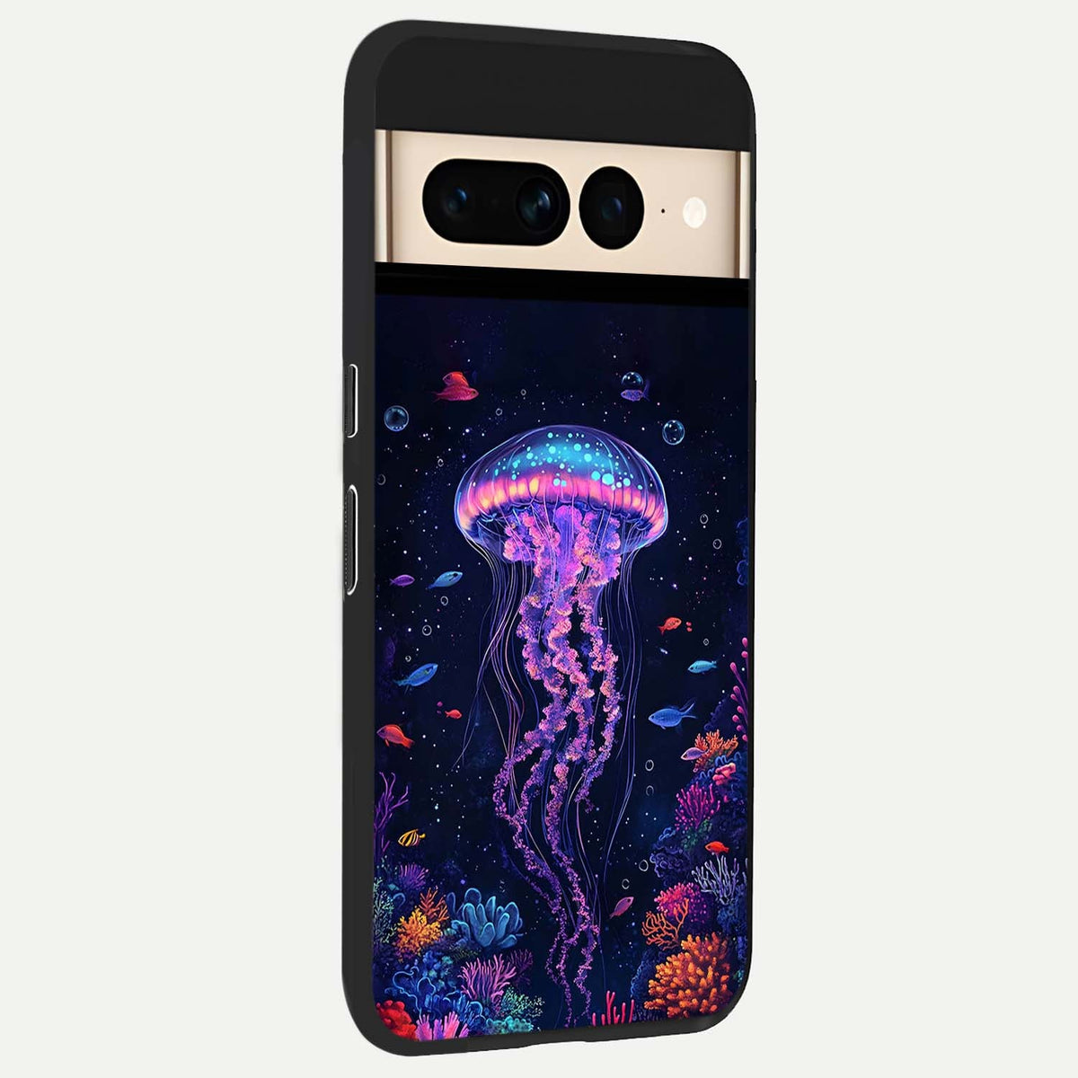  Neon Jellyfish back cover For Google Pixel 7 Pro slim fit glass case with vibrant aesthetic design