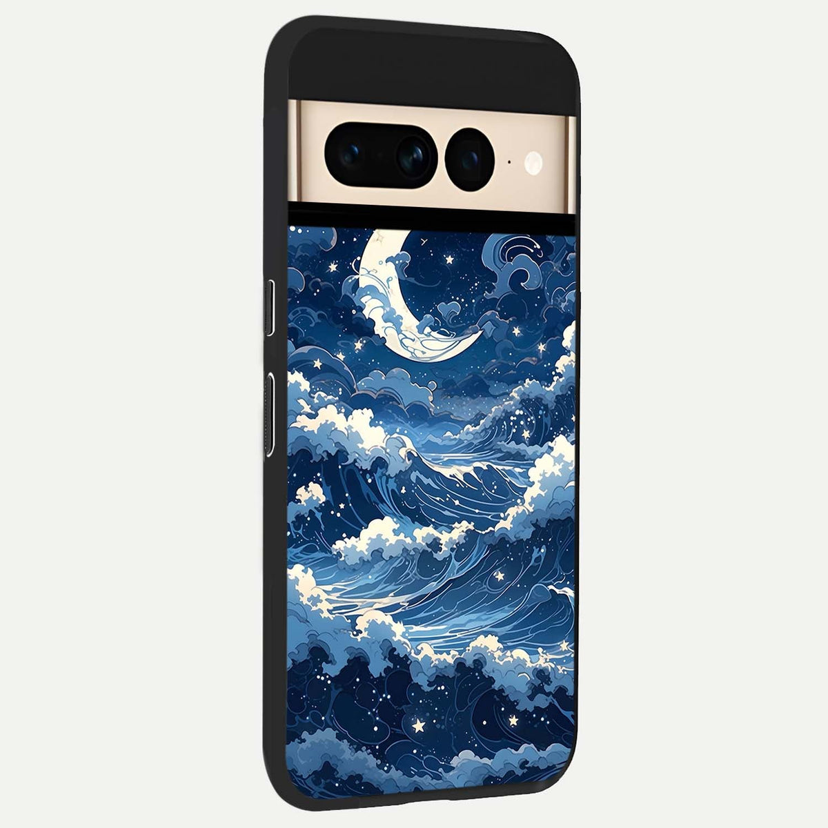  Ocean Moon Waves back cover For Google Pixel 7 Pro slim fit glass case with vibrant aesthetic design