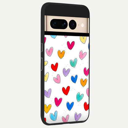  Playful Love Doodles back cover For Google Pixel 7 Pro slim fit glass case with vibrant aesthetic design