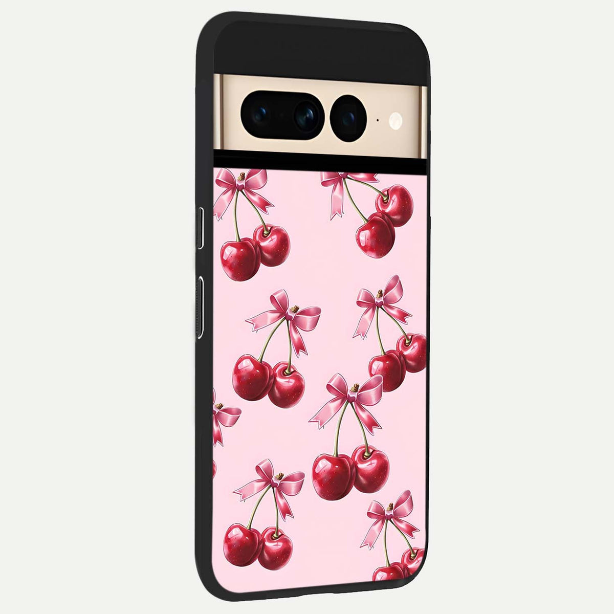  Red Cherries Pattern back cover For Google Pixel 7 Pro slim fit glass case with vibrant aesthetic design