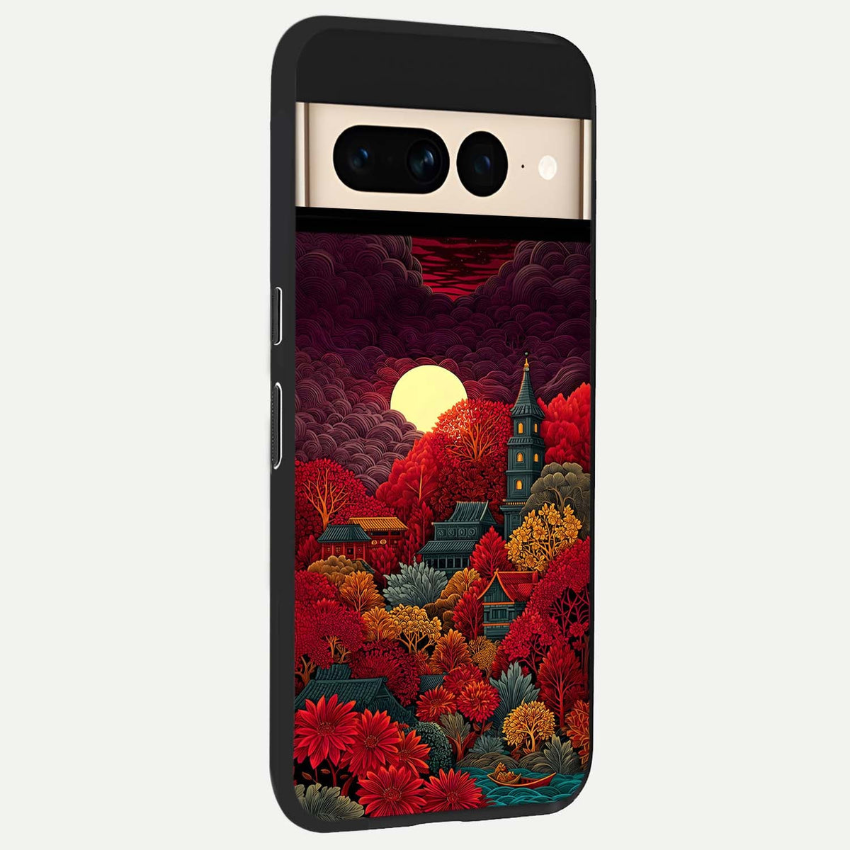  Scarlet Autumn Temple back cover For Google Pixel 7 Pro slim fit glass case with vibrant aesthetic design