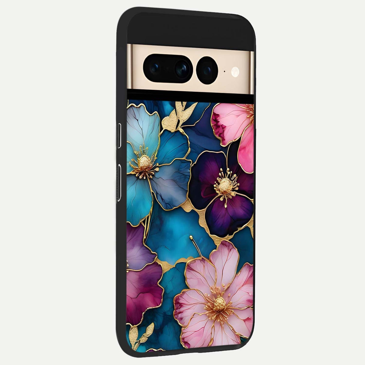  Sparkle Floral back cover For Google Pixel 7 Pro slim fit glass case with vibrant aesthetic design