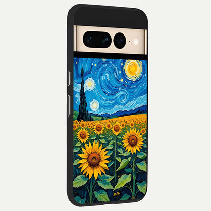  Starry Sunflower Dreams back cover For Google Pixel 7 Pro slim fit glass case with vibrant aesthetic design