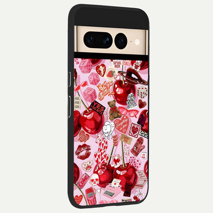  Sweet Cherry Chaos back cover For Google Pixel 7 Pro slim fit glass case with vibrant aesthetic design