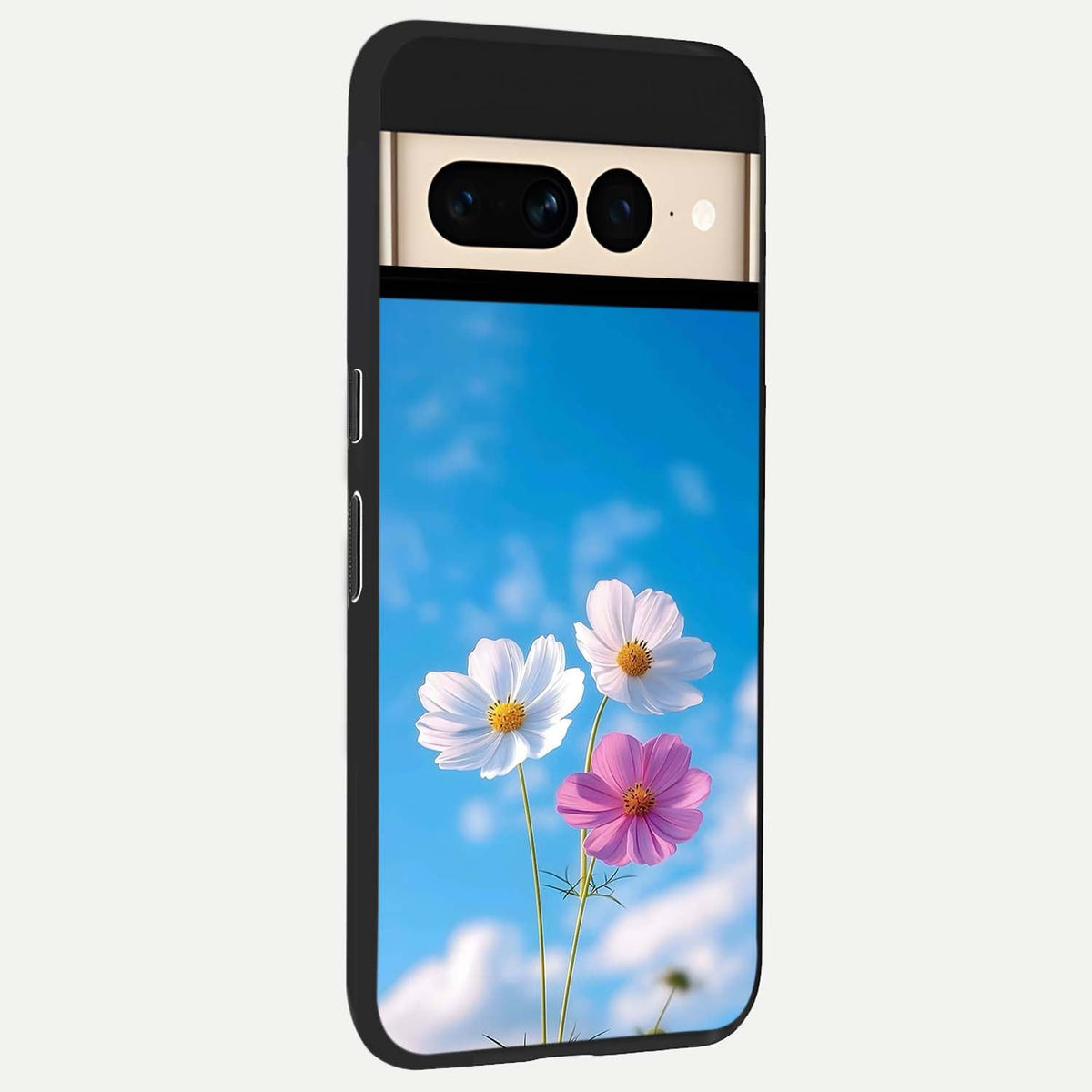  Tripple Flowers With Sky back cover For Google Pixel 7 Pro slim fit glass case with vibrant aesthetic design