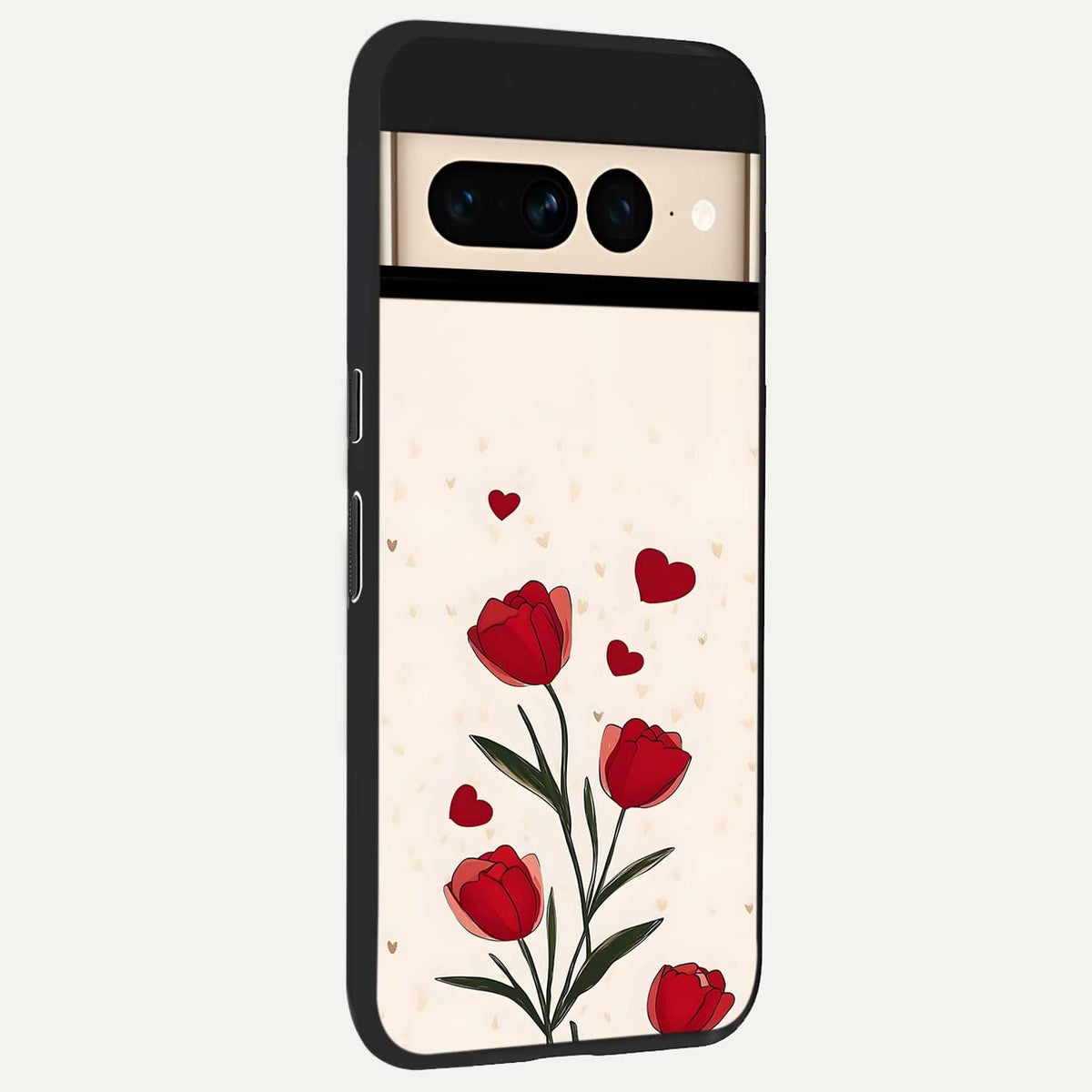  Tulip With Heart back cover For Google Pixel 7 Pro slim fit glass case with vibrant aesthetic design