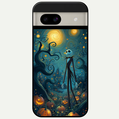  Pumpkin Moon Night Glass Case For Google Pixel 8A back cover – full design glossy printed glass finish