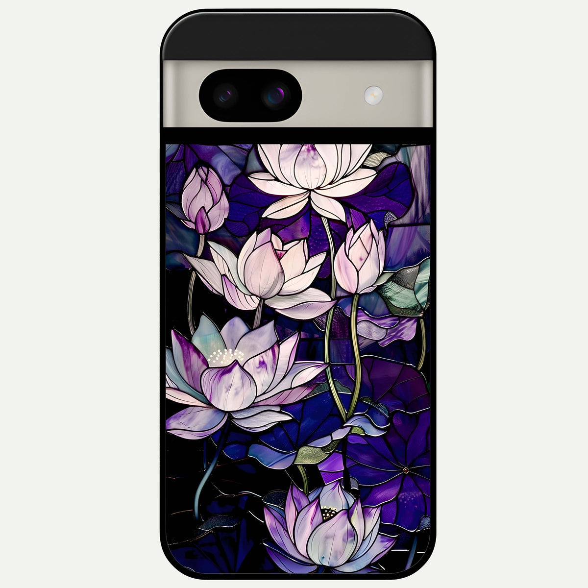 Purple Lotus Pattern Glass Case For Google Pixel 8A back cover – full design glossy printed glass finish