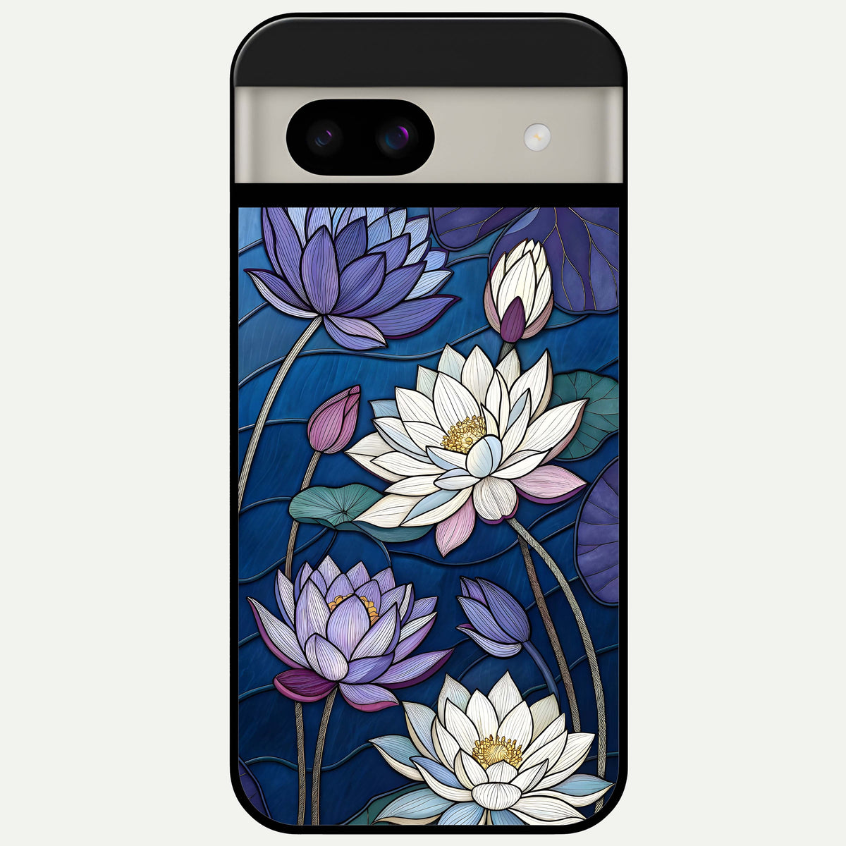  Purple Lotus Stained Glass Case For Google Pixel 8A back cover – full design glossy printed glass finish