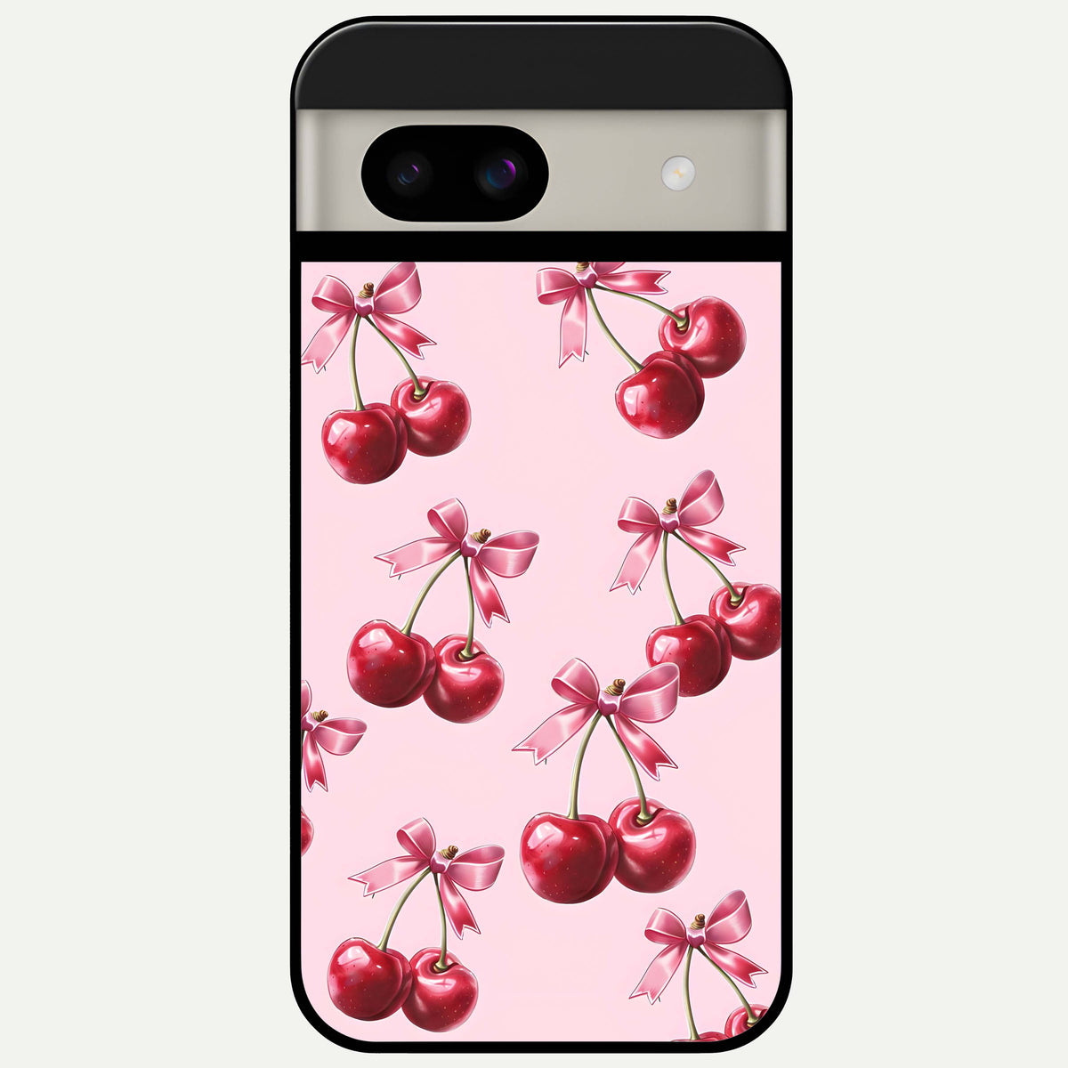  Red Cherries Pattern Glass Case For Google Pixel 8A back cover – full design glossy printed glass finish