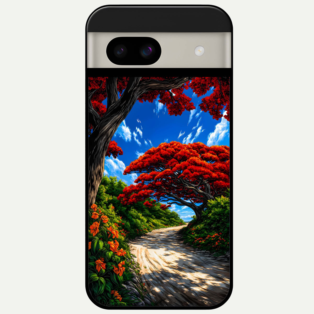  Red Trees Pathway Glass Case For Google Pixel 8A back cover – full design glossy printed glass finish
