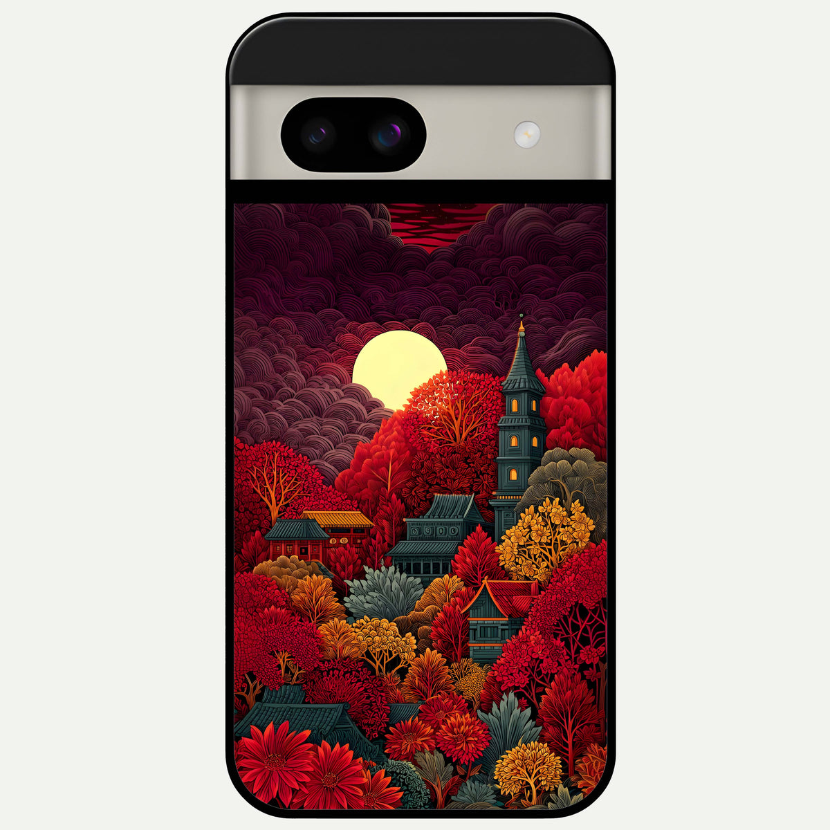  Scarlet Autumn Temple Glass Case For Google Pixel 8A back cover – full design glossy printed glass finish