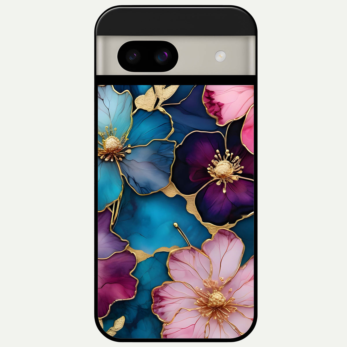  Sparkle Floral Glass Case For Google Pixel 8A back cover – full design glossy printed glass finish