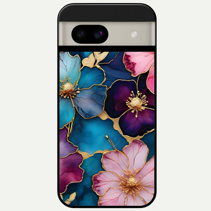  Sparkle Floral Glass Case For Google Pixel 8A back cover – full design glossy printed glass finish