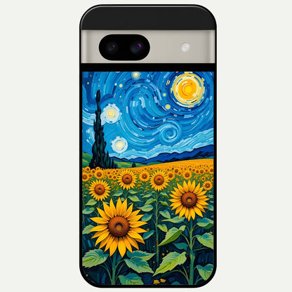  Starry Sunflower Dreams Glass Case For Google Pixel 8A back cover – full design glossy printed glass finish