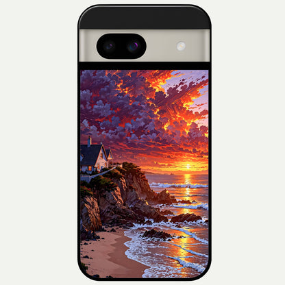  Sunset House By Sea Glass Case For Google Pixel 8A back cover – full design glossy printed glass finish
