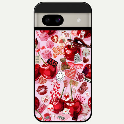  Sweet Cherry Chaos Glass Case For Google Pixel 8A back cover – full design glossy printed glass finish
