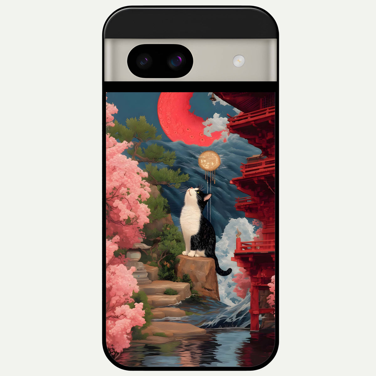  Temple Cat Scenery Glass Case For Google Pixel 8A back cover – full design glossy printed glass finish