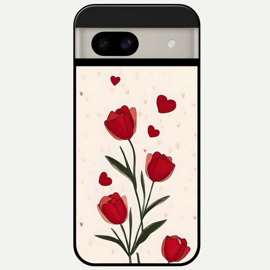  Tulip With Heart Glass Case For Google Pixel 8A back cover – full design glossy printed glass finish
