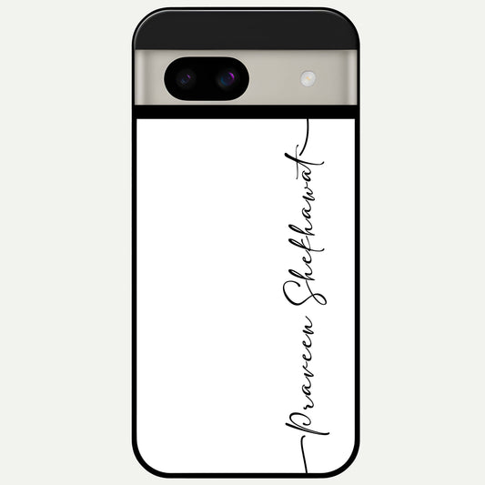  White Tune Custom Name Glass Case For Google Pixel 8A back cover – personalized glossy printed glass finish
