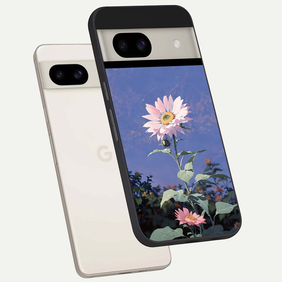  Pink Shells Outline back cover For Google Pixel 8A slim fit glass case with vibrant aesthetic design