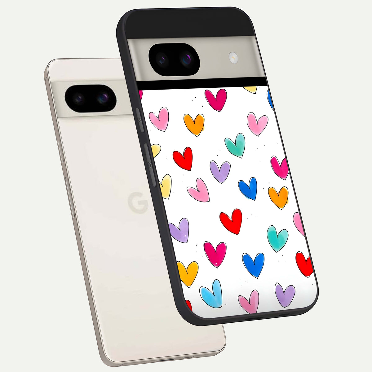  Playful Love Doodles back cover For Google Pixel 8A slim fit glass case with vibrant aesthetic design