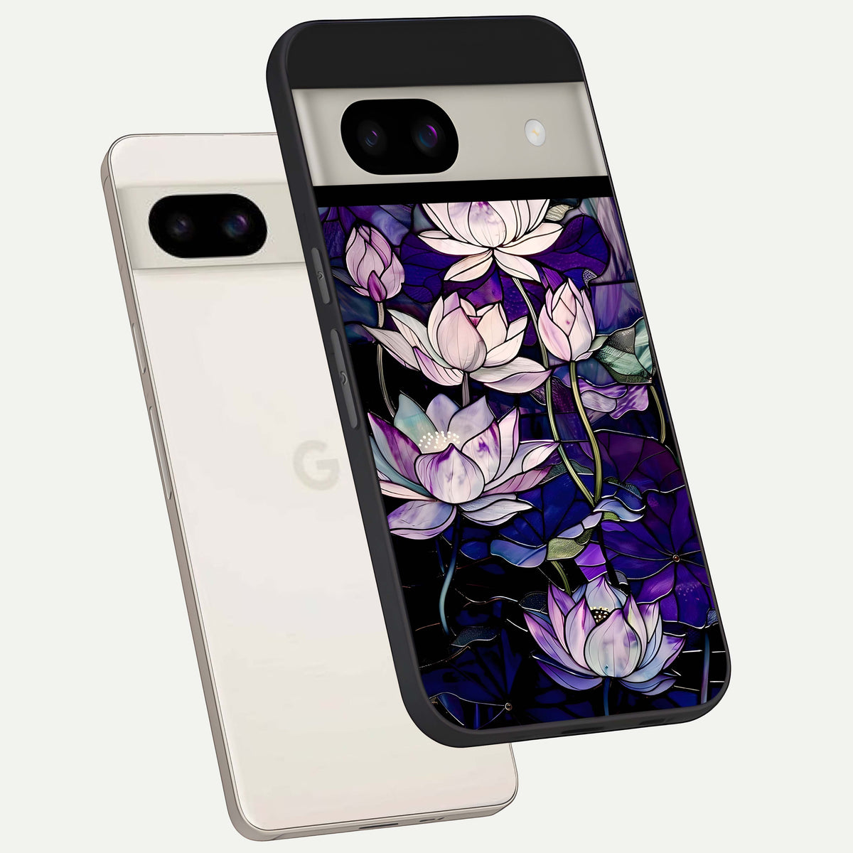  Purple Lotus Pattern back cover For Google Pixel 8A slim fit glass case with vibrant aesthetic design