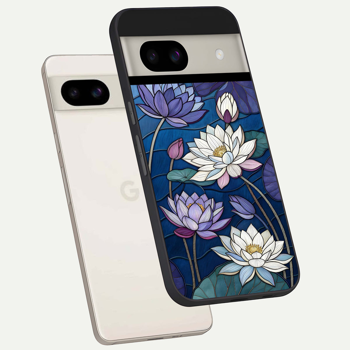  Purple Lotus Stained back cover For Google Pixel 8A slim fit glass case with vibrant aesthetic design