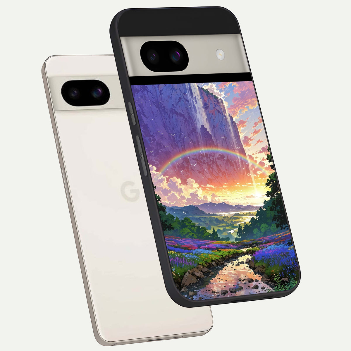  Rainbow Valley Dream back cover For Google Pixel 8A slim fit glass case with vibrant aesthetic design